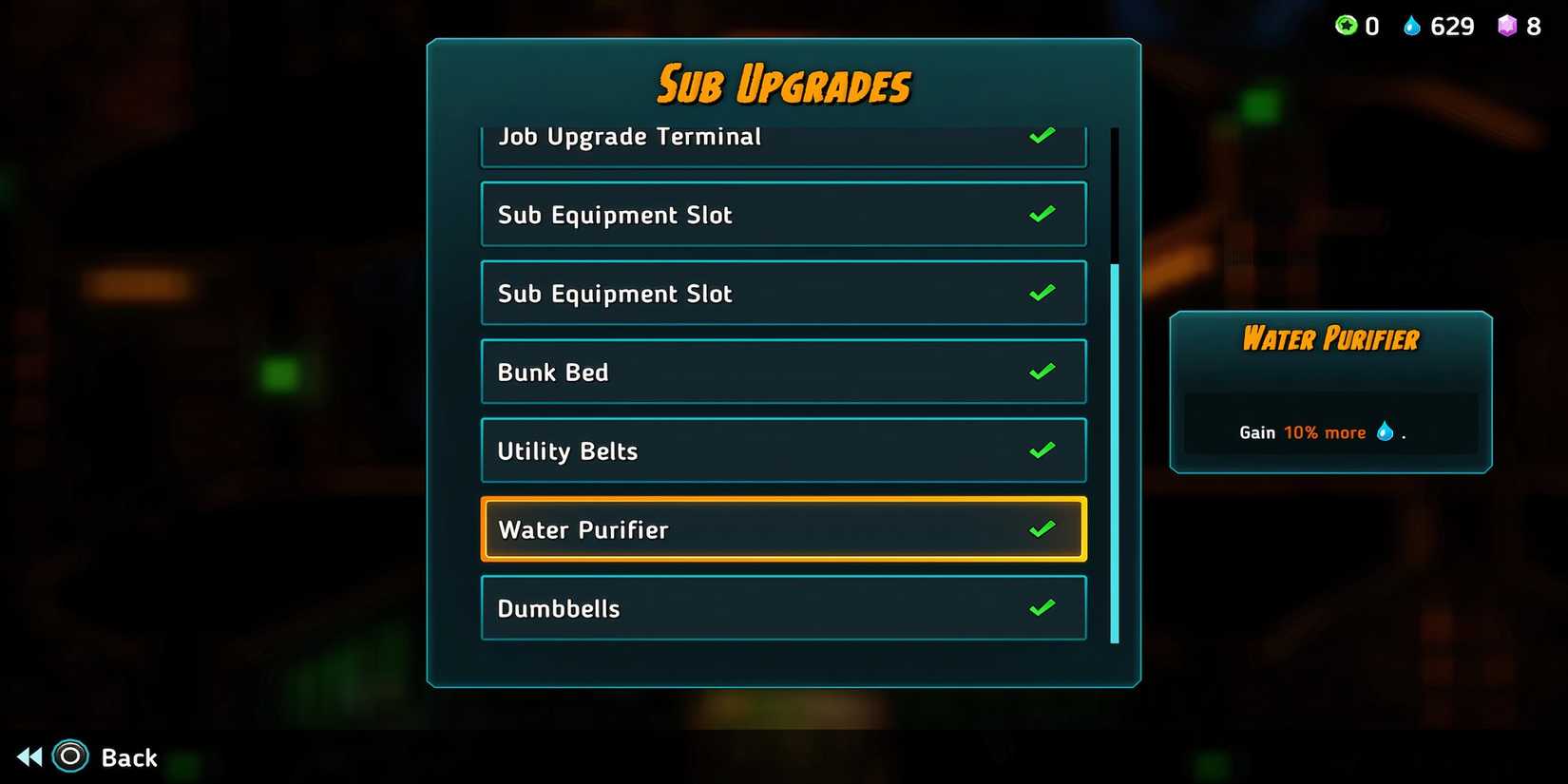 Water Purifier sub upgrade in SteamWorld Heist 2