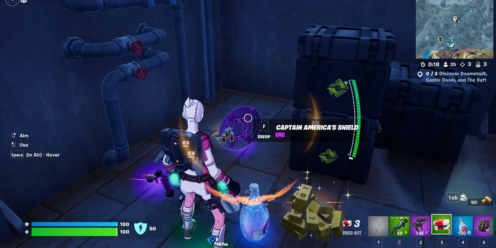 Screenshot showcasing where to find Captain America's Shield in Fortnite 