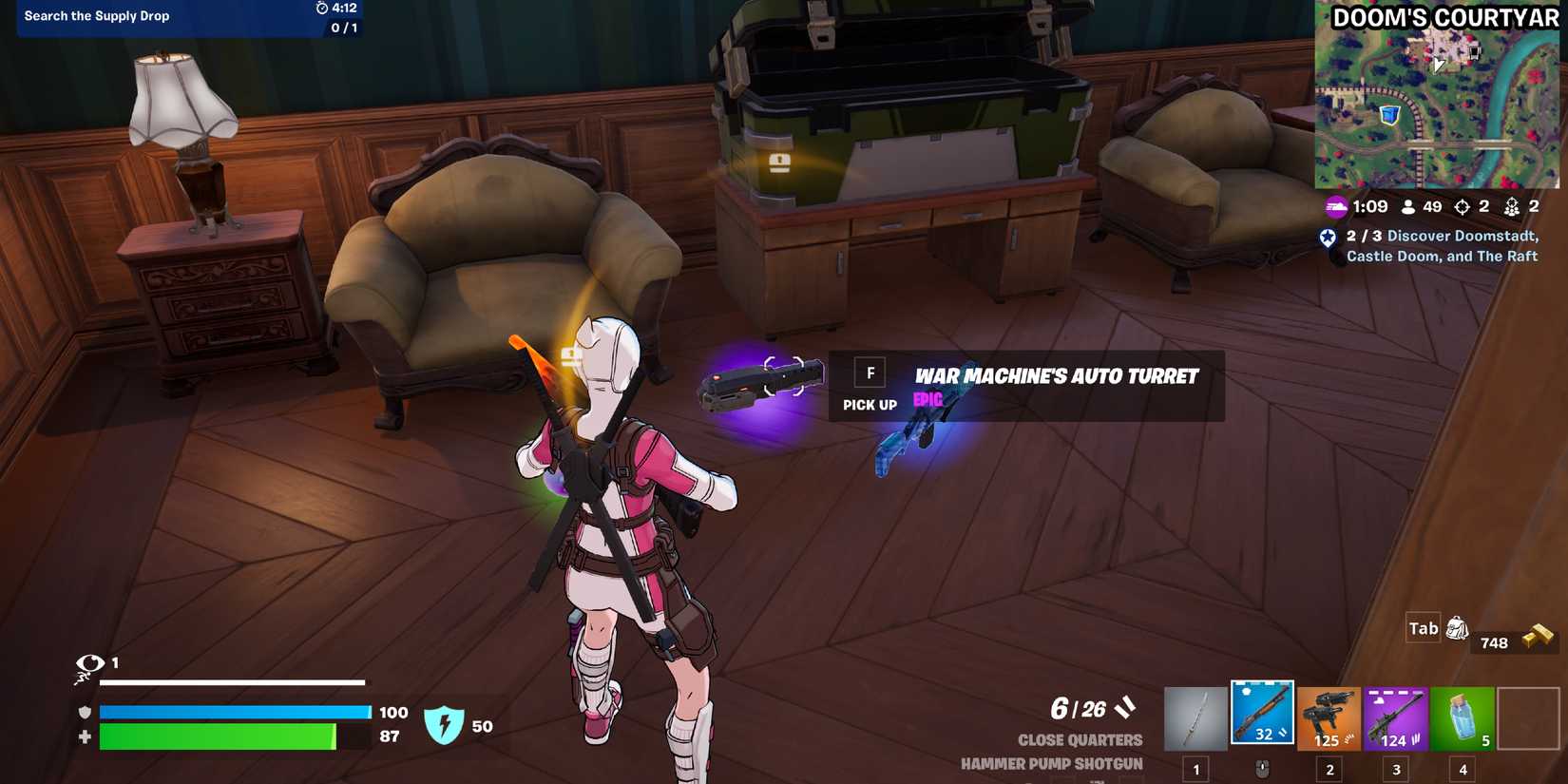 Screenshot showcasing where to find War Machine's Auto Turret in Fortnite 