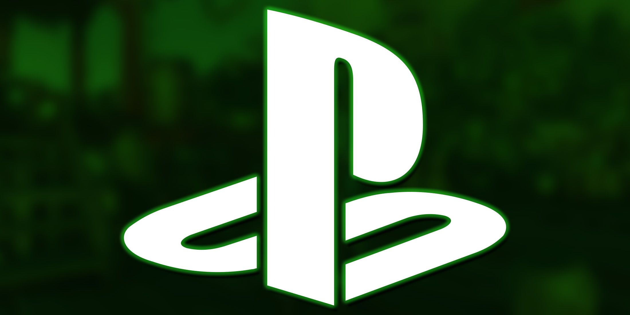 white glowing PlayStation logo submark over blurred and green-tinted Sea of Thieves screenshot