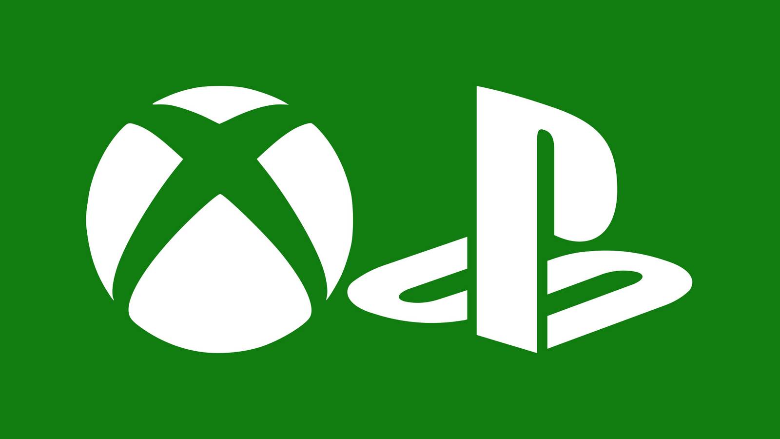 white Xbox and PlayStation logo submarks on dark green background