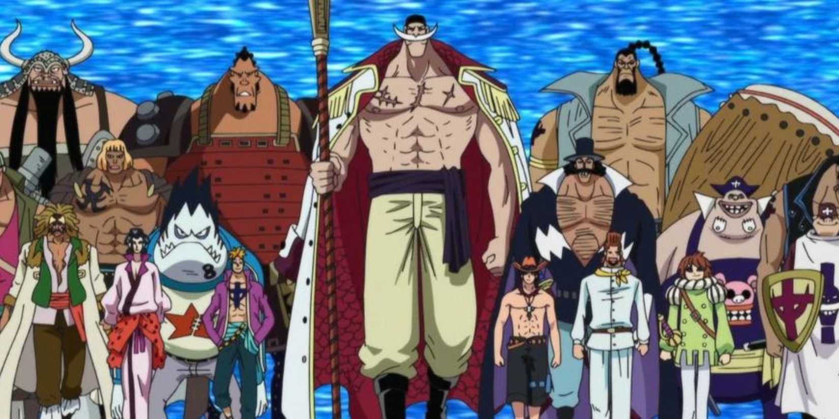 Whitebeard walking with his 16 division commanders in One Piece