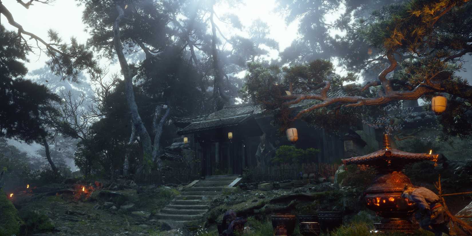 Wide shot of the Zodiac Village in Black Myth Wukong