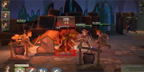 Wildermyth - Party members in combat against a drauven stormthroat