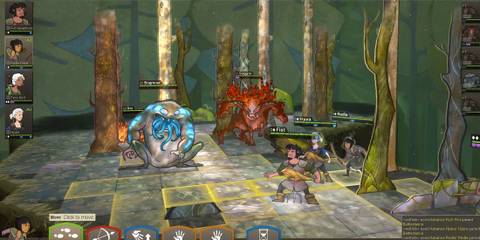 Wildermyth - Party members in combat against Gorgons