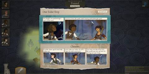 A dialogue choice screen for story scenario interactions in Wildermyth