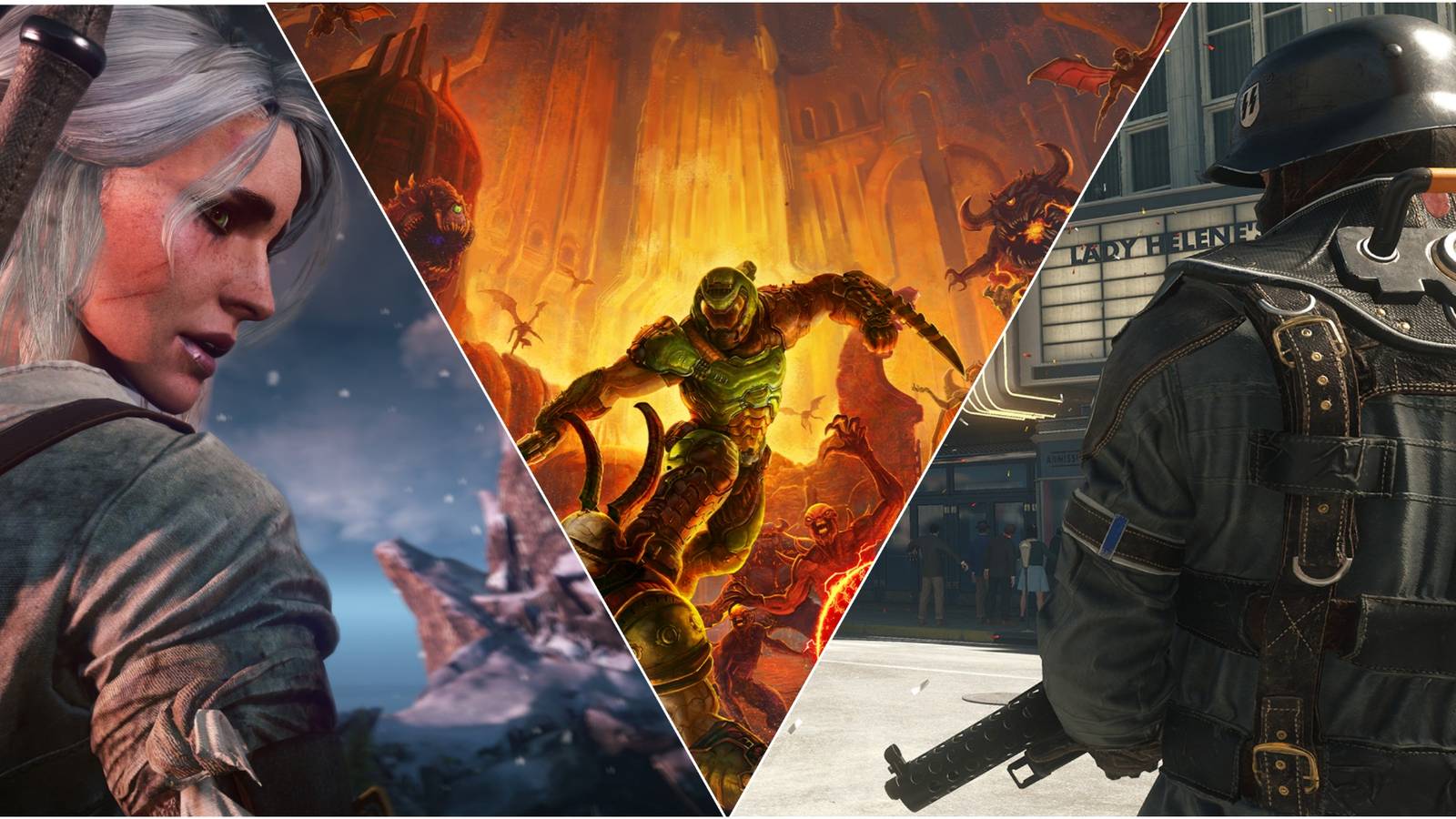 Witcher 3, Doom Eternal and Wolfestein 2 cover