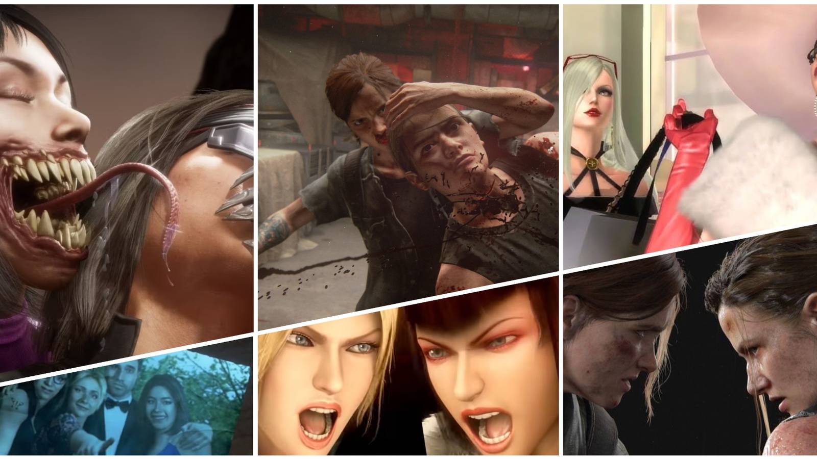 Women fighting in Mortal Kombat, Bayonetta, The Last of Us Part 2, Tekken and Until Dawn
