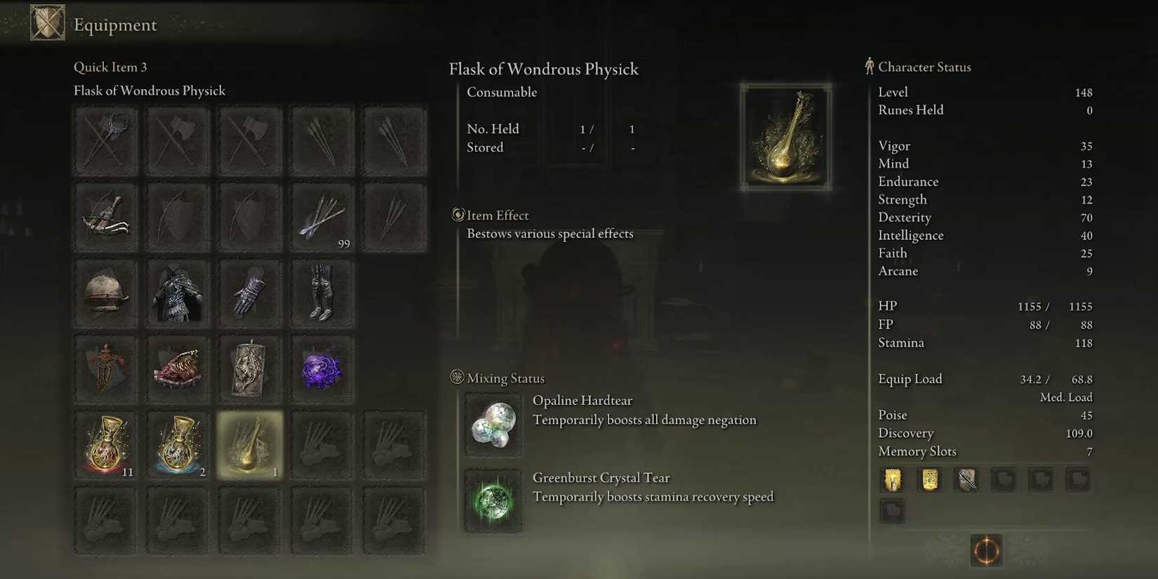 wondrous flask mixture for Thiollier's Hidden Needle in elden ring shadow of the erdtree