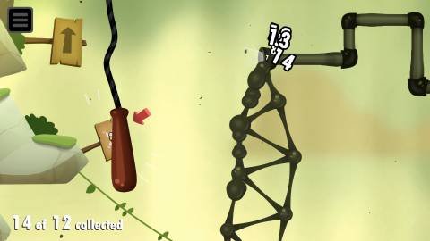 Image of a bridge being created to the end of the Juicer level in World of Goo 2