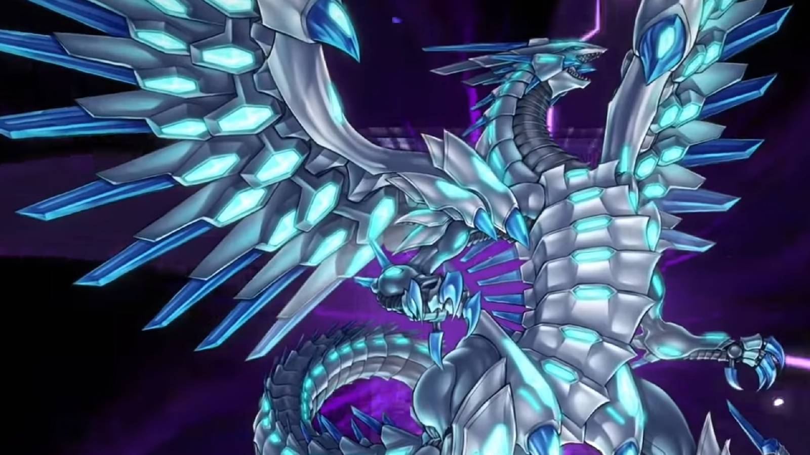 A screenshot from Yu-Gi-Oh Master Duel showing the animation for Blue-Eyes Chaos MAX Dragon.