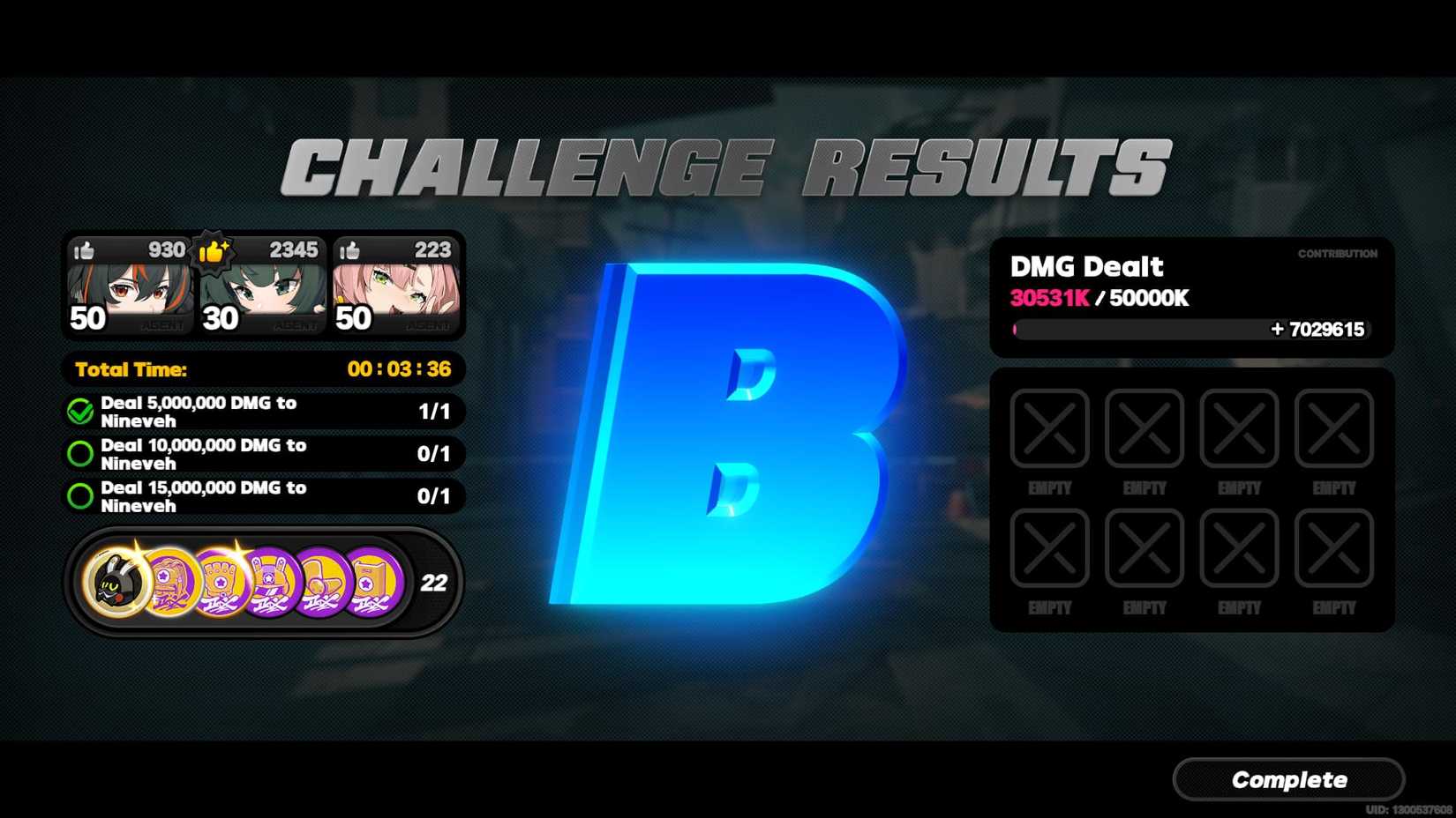 The end screen following an Inferno Reap run in Zenless Zone Zero