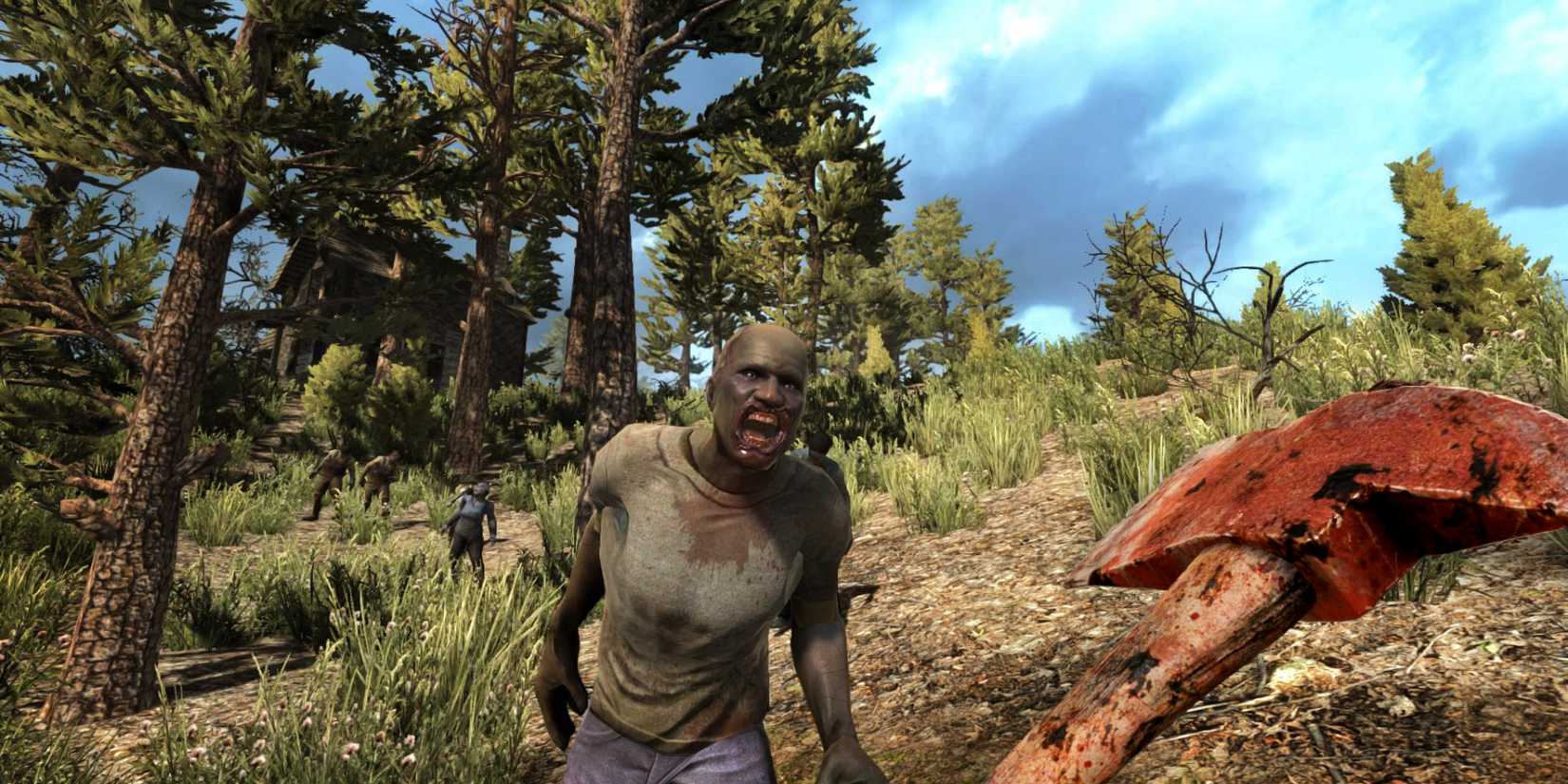 Zombie approaching in a forested area in 7 Days To Die