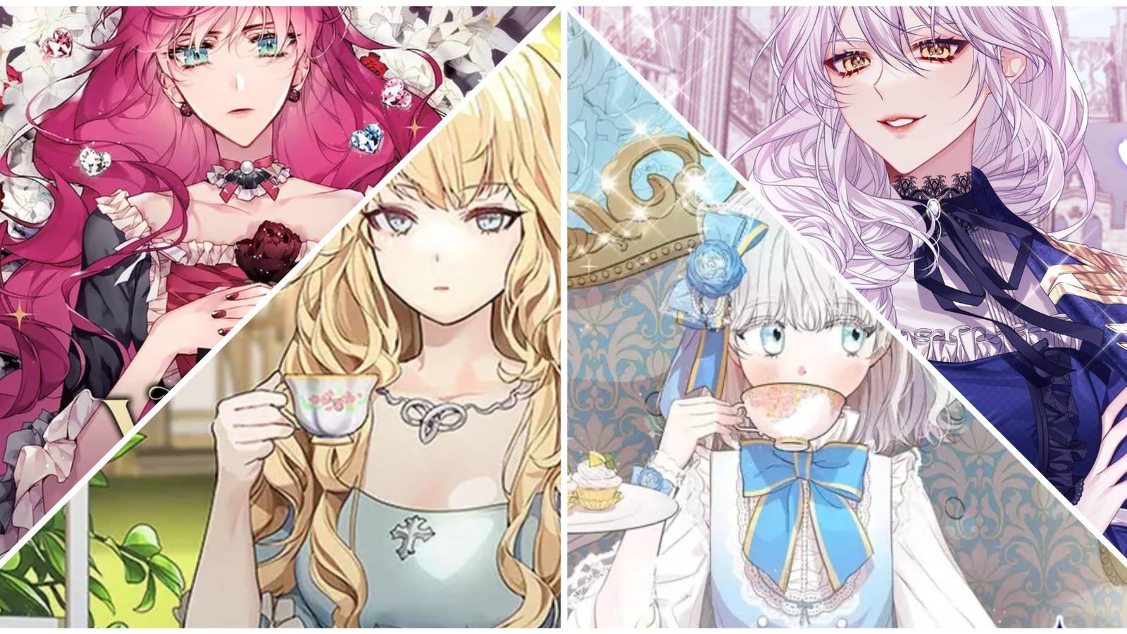 10 best reverse harem manhwa cover with titles villains are destined to die, the beloved fake saint, the world's strongest are obsessed with me, and touch my little brother and you're dead