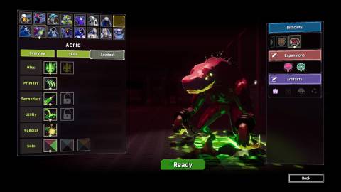 Acrid in Risk of Rain 2's character selection screen