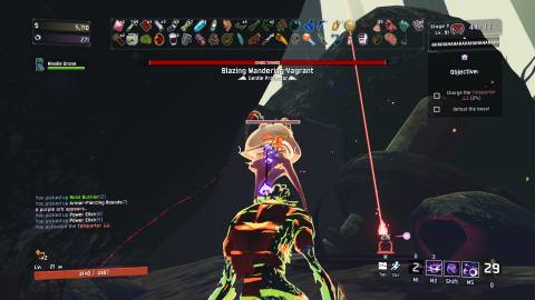 The Heretic fighting a Blazing Vagrant in Risk of Rain 2