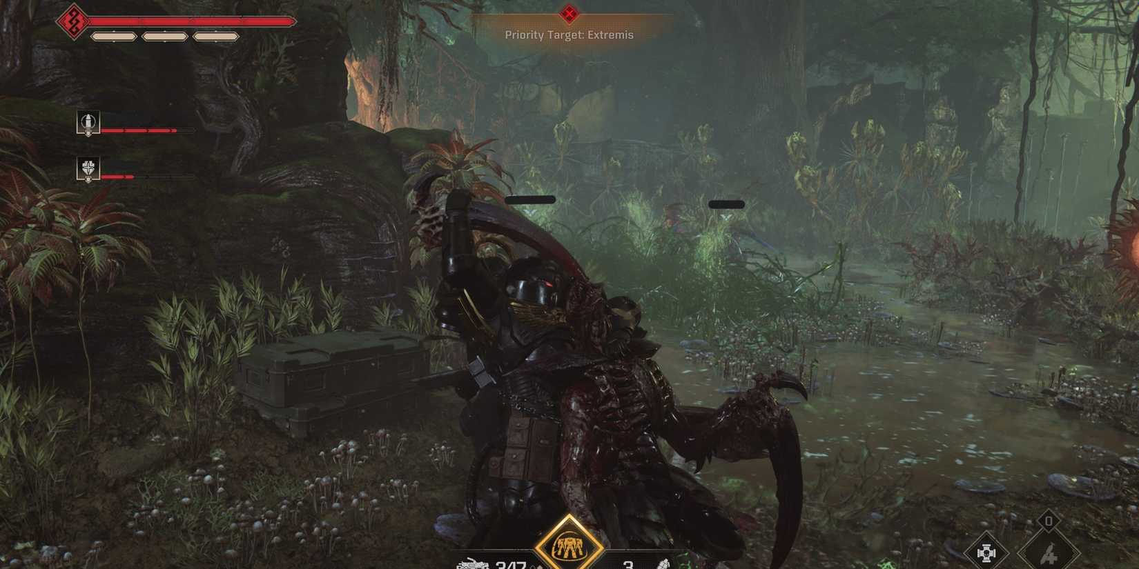 a heavy class ultramarine executes a tyranid