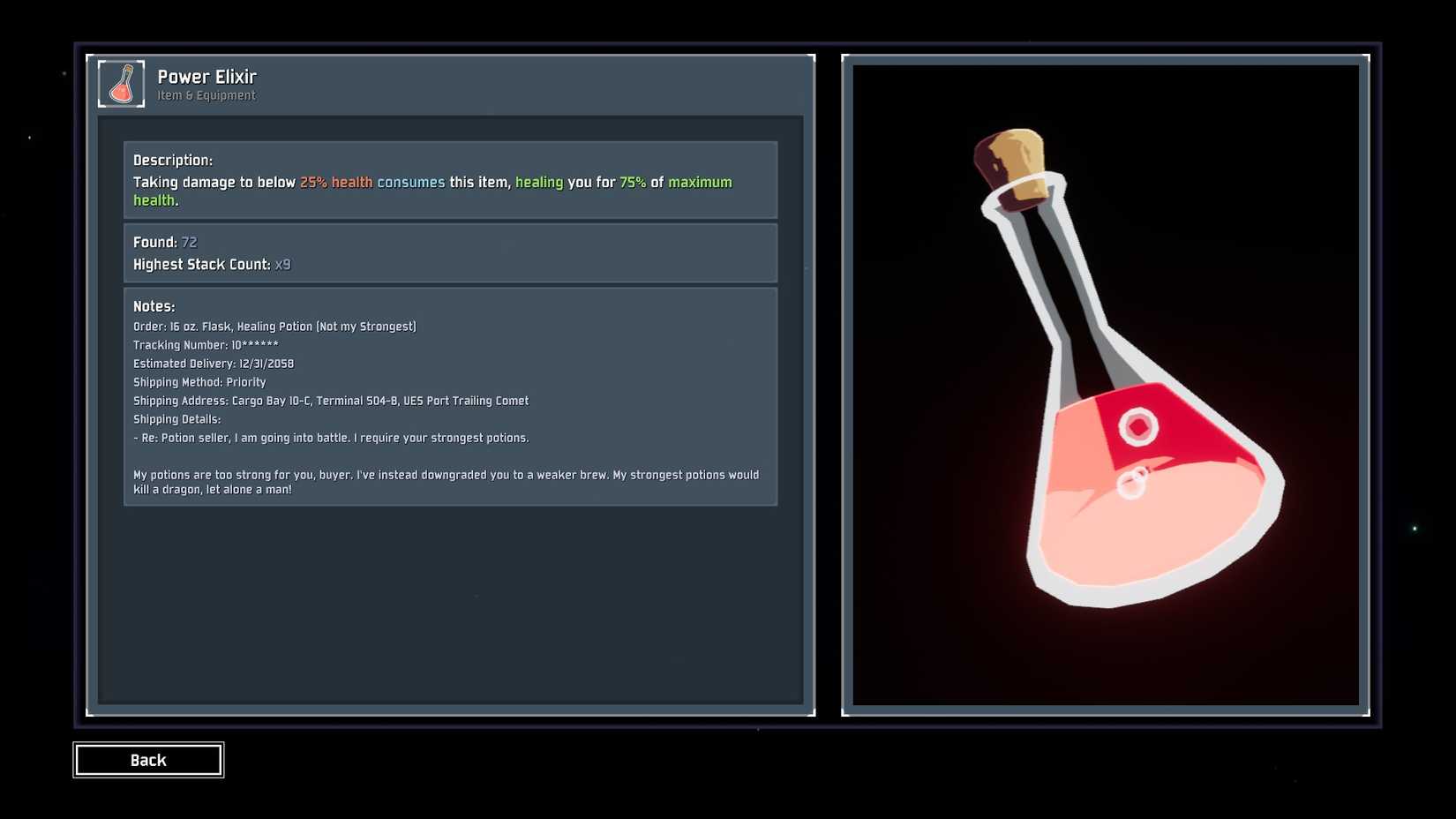 Power Elixir's logbook entry in Risk of Rain 2