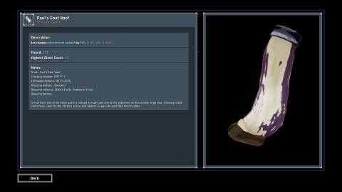 Paul's Goat Hoof logbook entry in Risk of Rain 2