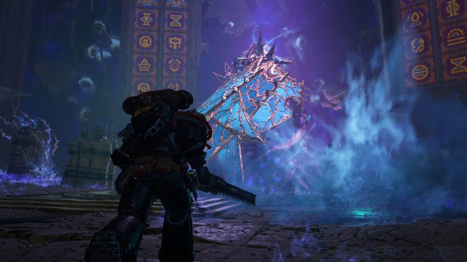 Approaching the Heldrake boss in Space Marine 2