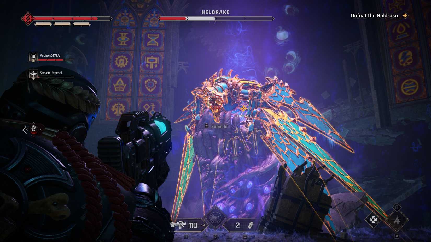 The Heldrake boss with low health in Space Marine 2