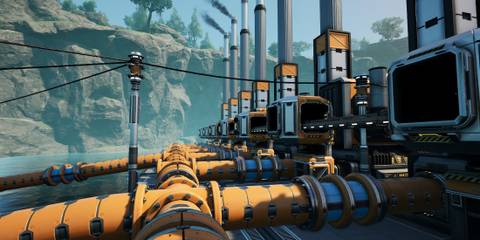 Pipes connected to coal generators in Satisfactory
