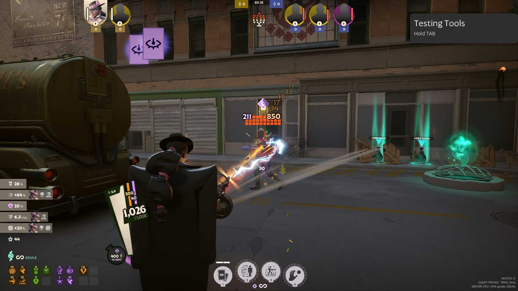 Wraith's DPS on a moving training dummy in Deadlock