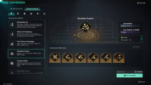 The Mod Conversion screen in Once Human