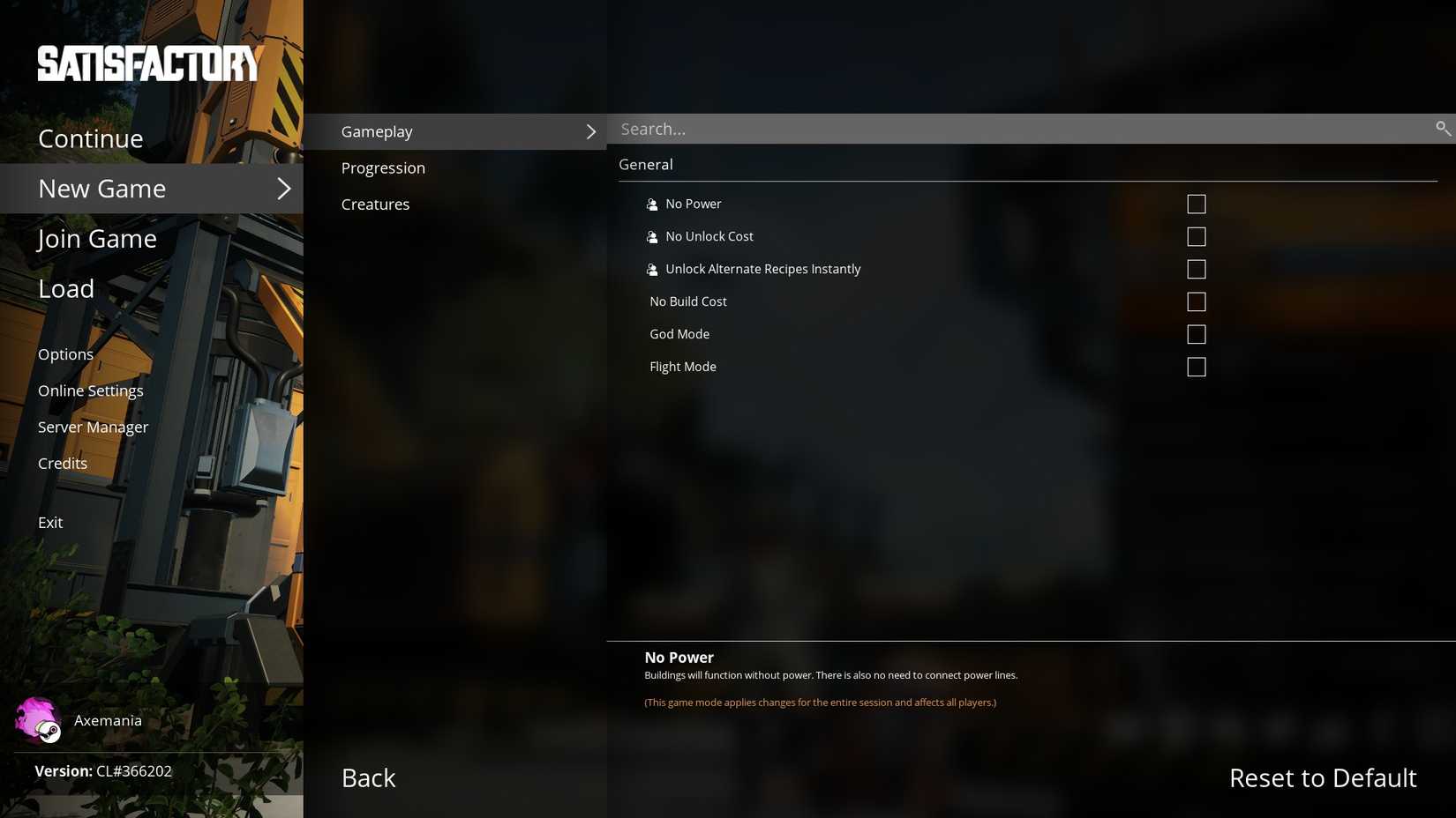 Satisfactory Quickmenu How To Use Creative Mode In Satisfactory