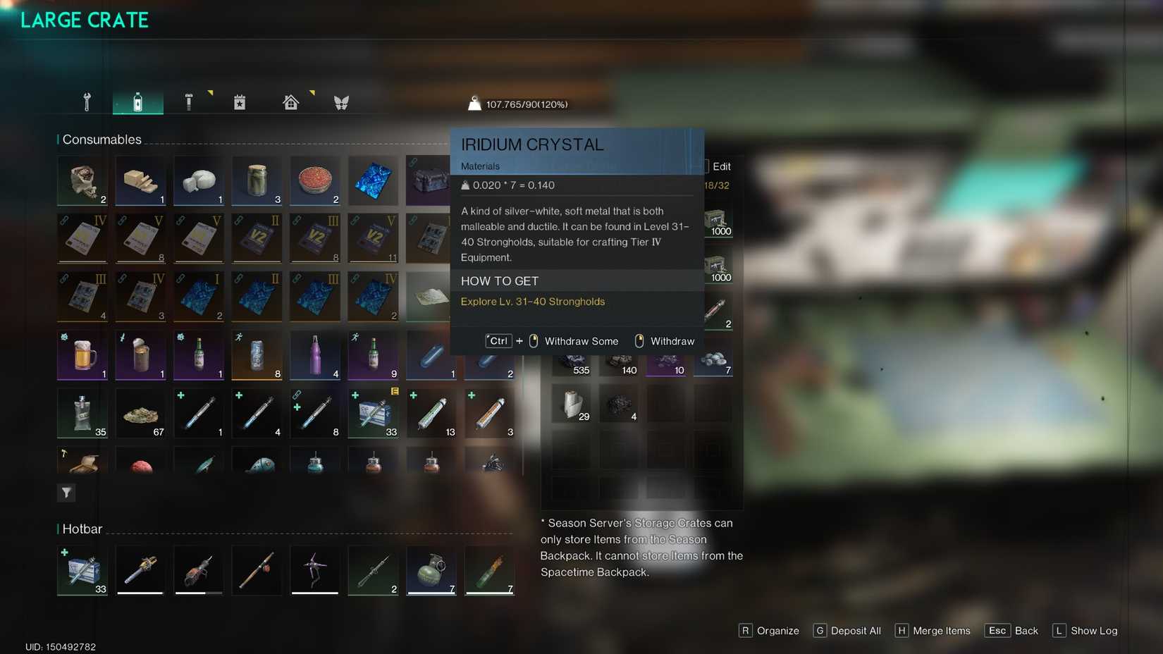 Stored Iridium Crystals in Once Human