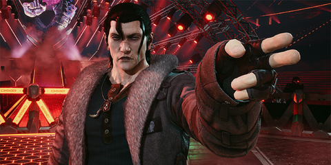 Sergei Dragunov from Tekken 8 striking a confident pose with his hand extended forward, fingers pointing directly at the viewer