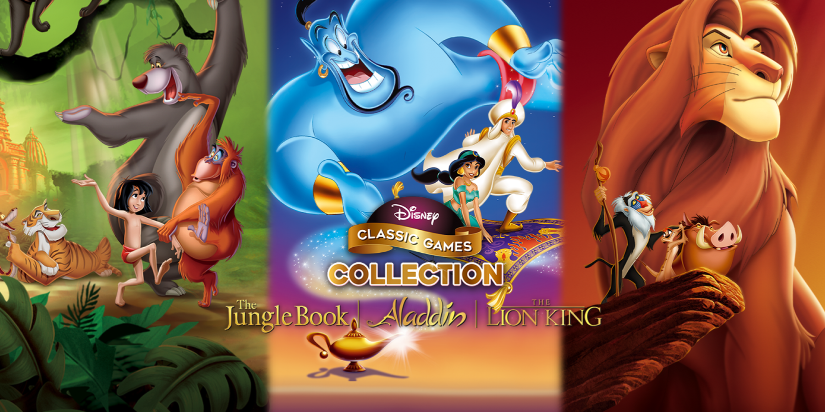 A Collage Showcasing The Jungle Book, Aladdin, And The Lion King Key Art