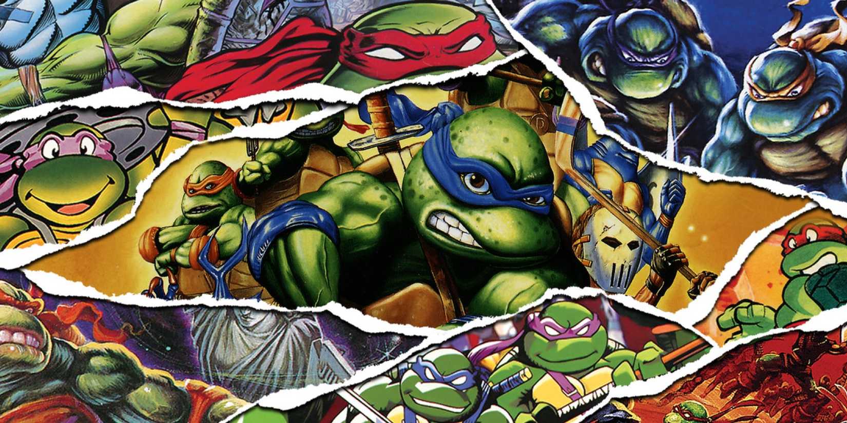 A Collage Showcasing Various Key Art Of The Teenage Mutant Ninja Turtles