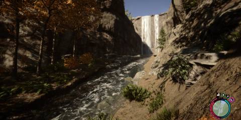 A waterfall leading into a river in Sons of the Forest
