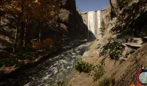 A waterfall leading into a river in Sons of the Forest