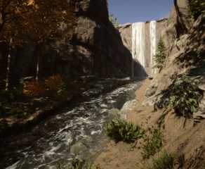 A waterfall leading into a river in Sons of the Forest