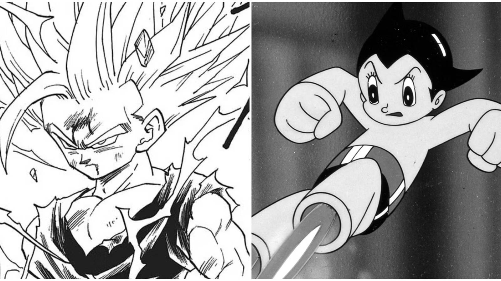 A split image of Dragon Ball Super and Astro Boy