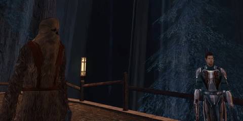 A wookiee and a human in Star Wars Knights of the Old Republic