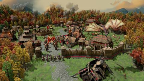 Age of Mythology Retold initialization failed: a Norse army standing guard of their settlement.