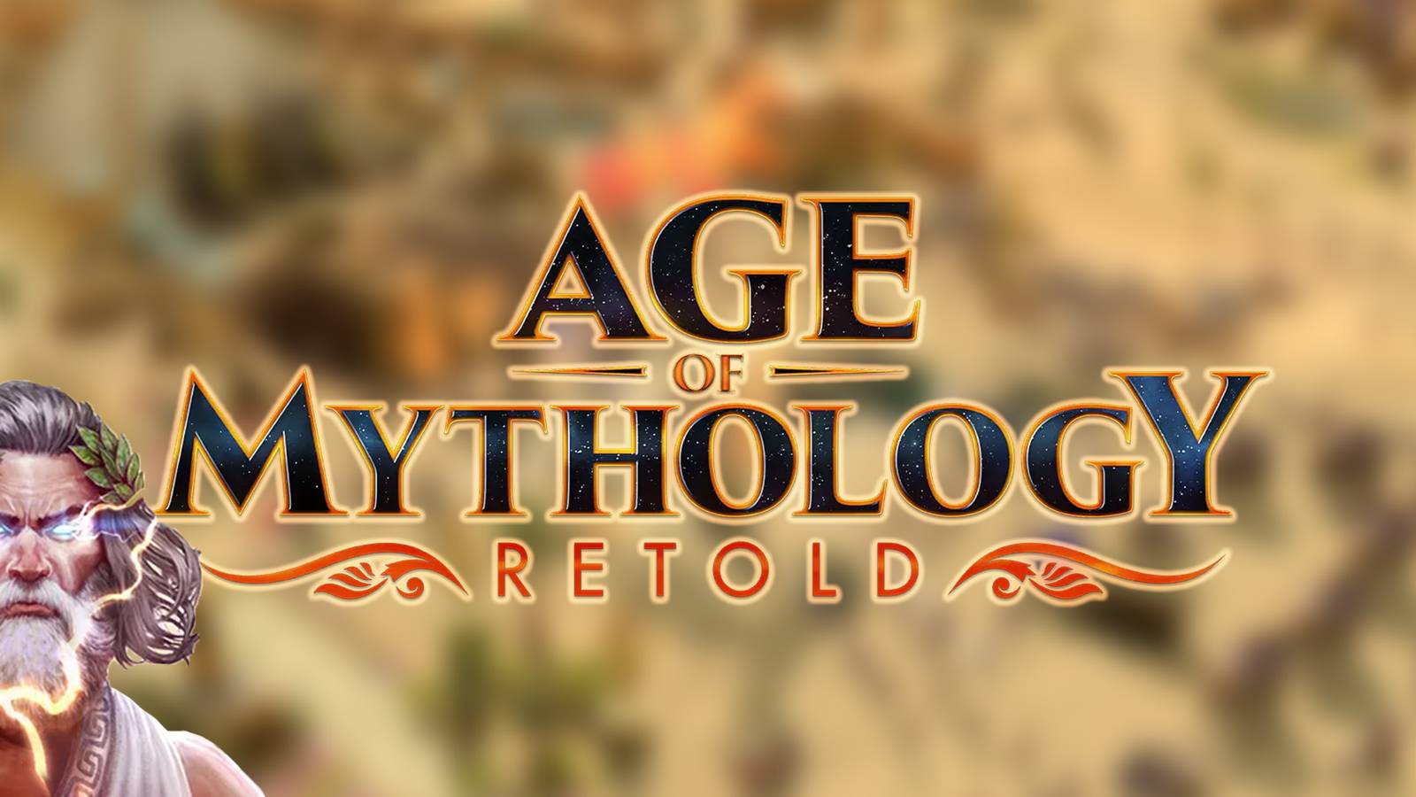 Age of Mythology Retold logo next to angry-looking Zeus portrait