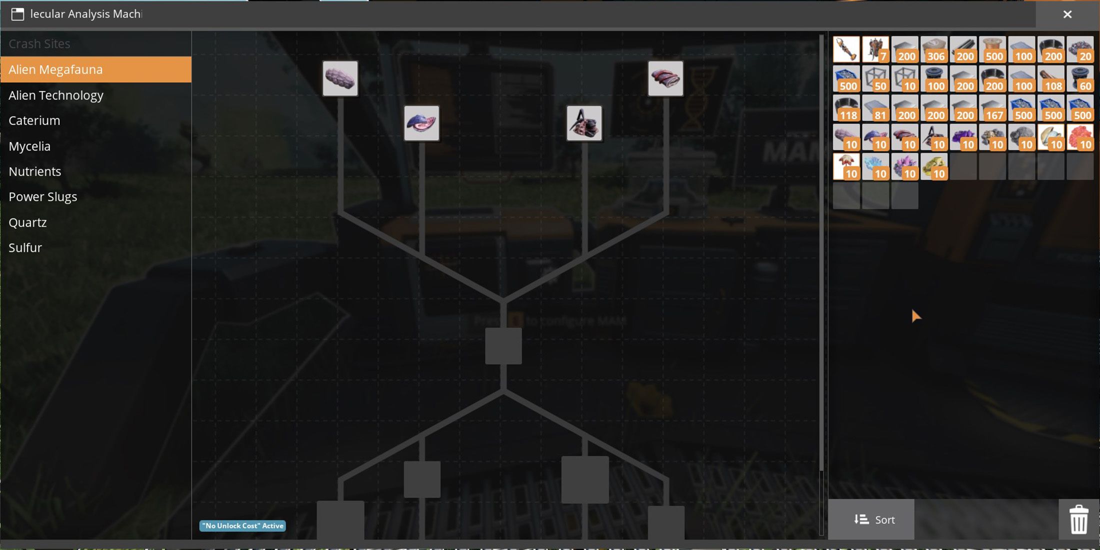 Alien Megafauna, research tech tree in MAM in Satisfactory