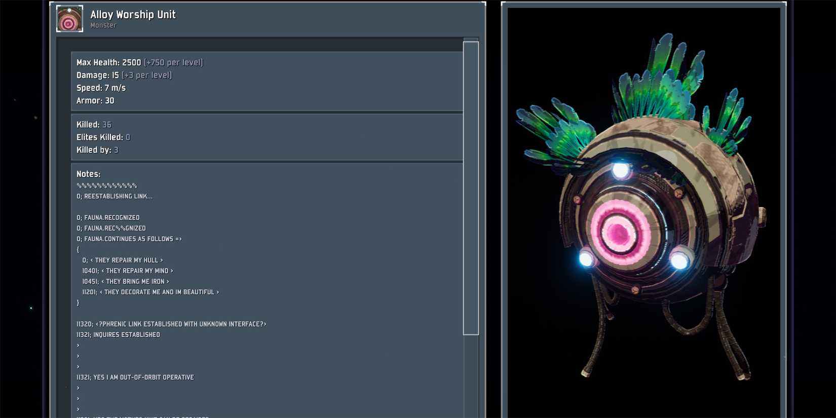 Alloy Worship Unit Boss Logbook Entry in Risk of Rain 2