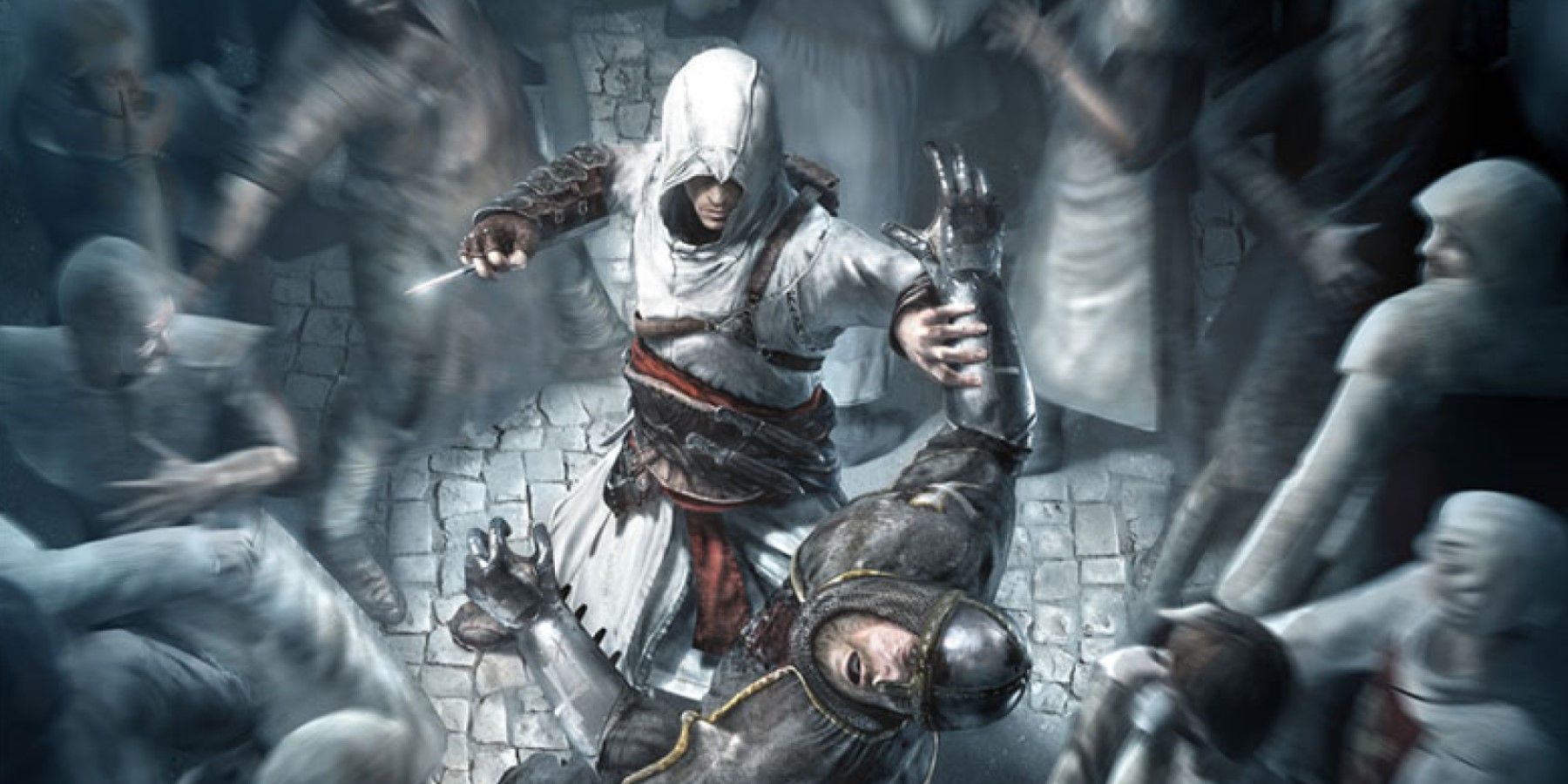 Altair Attacking An Enemy In A Group Of Pedestrians In Assassin's Creed