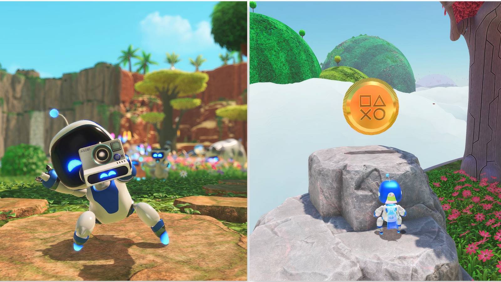 Astro and his camera and collection coins in Astro Bot