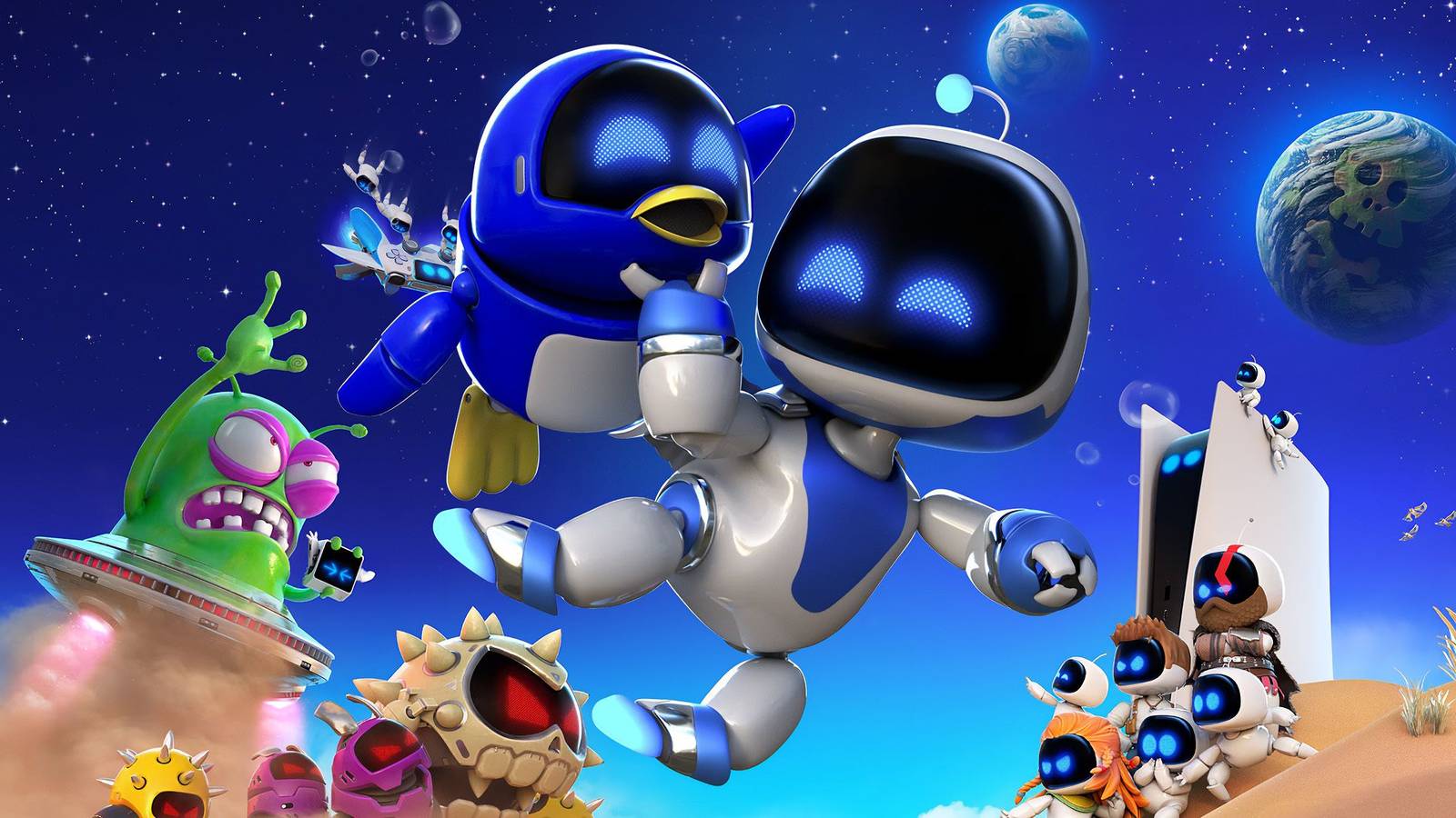 Astro Bot with a bird