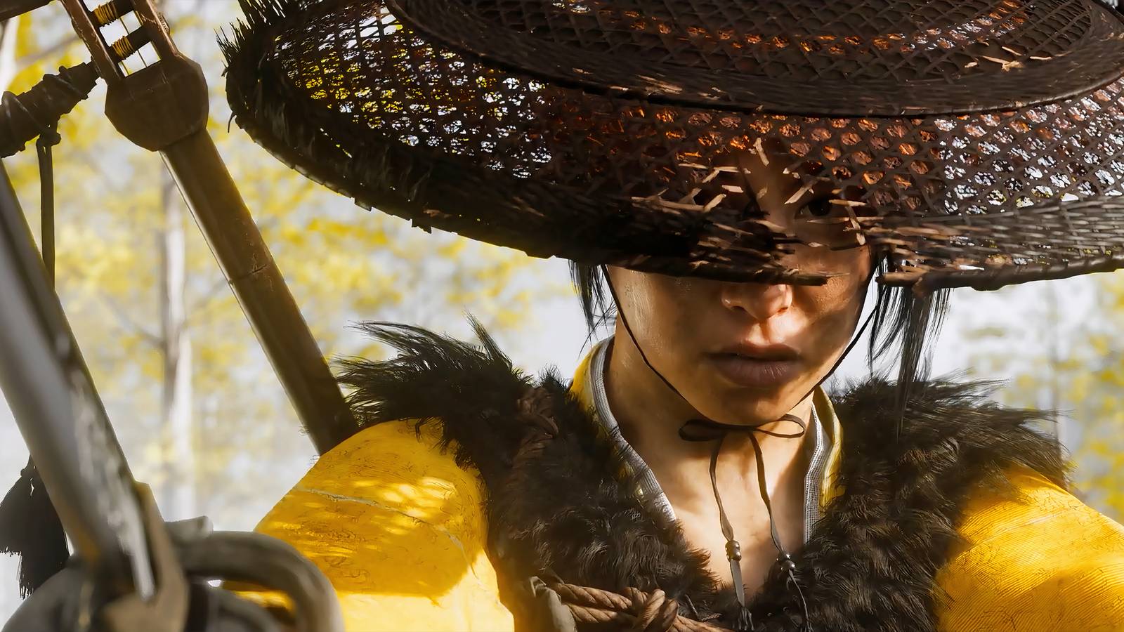 Atsu pointing her sword in Ghost of Yotei-1