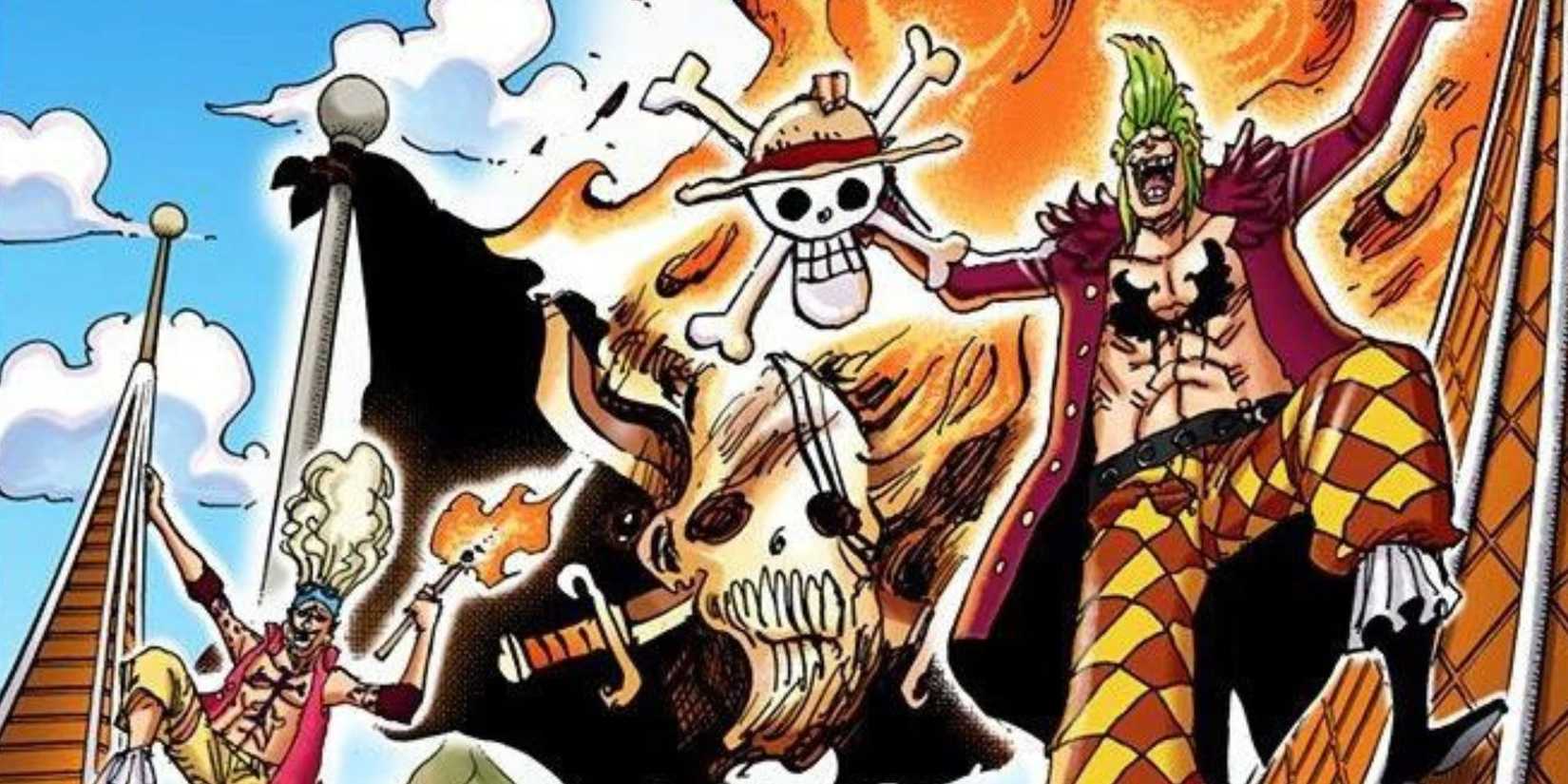 Bartolomeo burns down The Red Hair Pirate's flag.