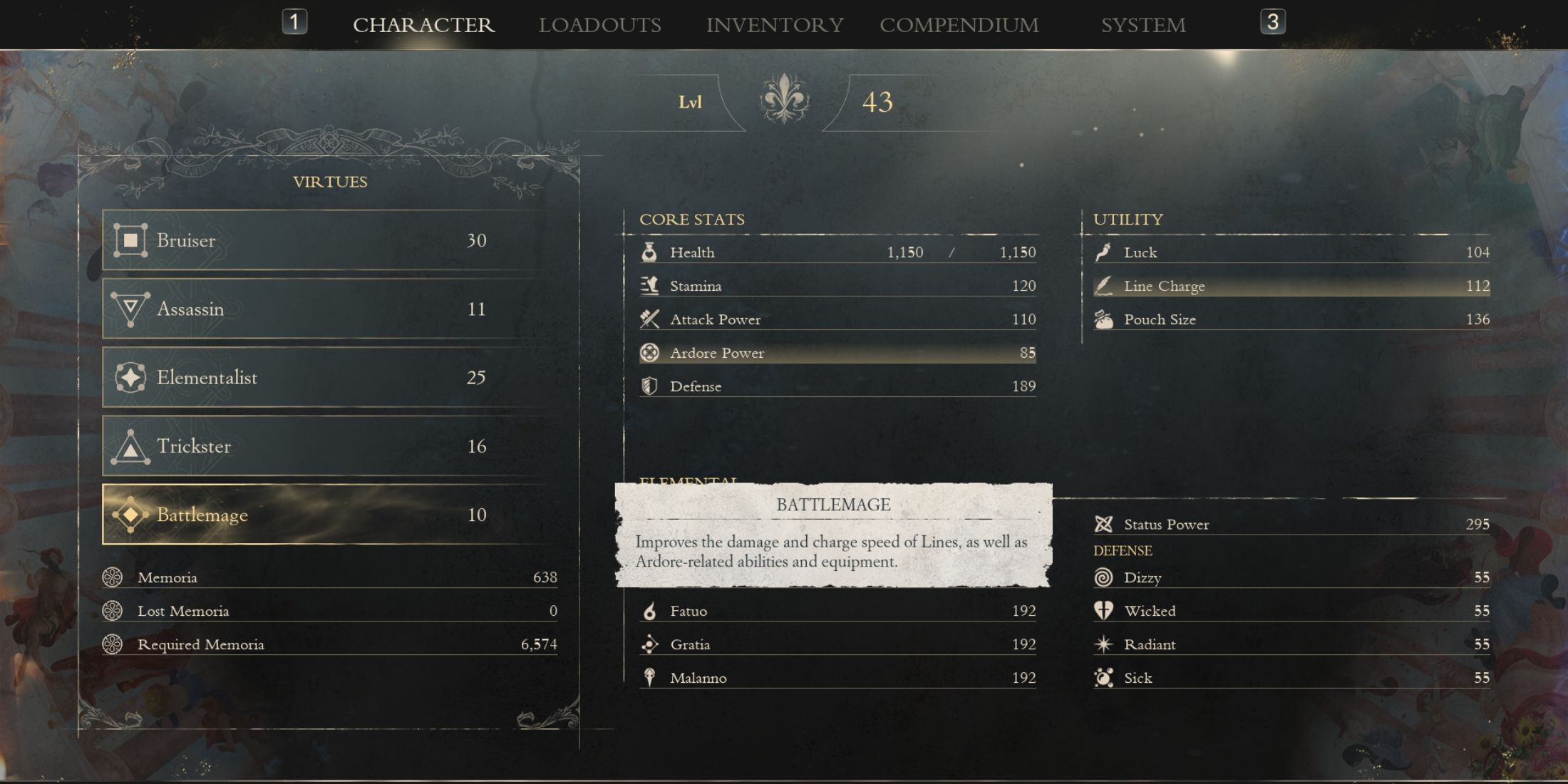 Description of the warrior mage's statistics in enotria in the last song