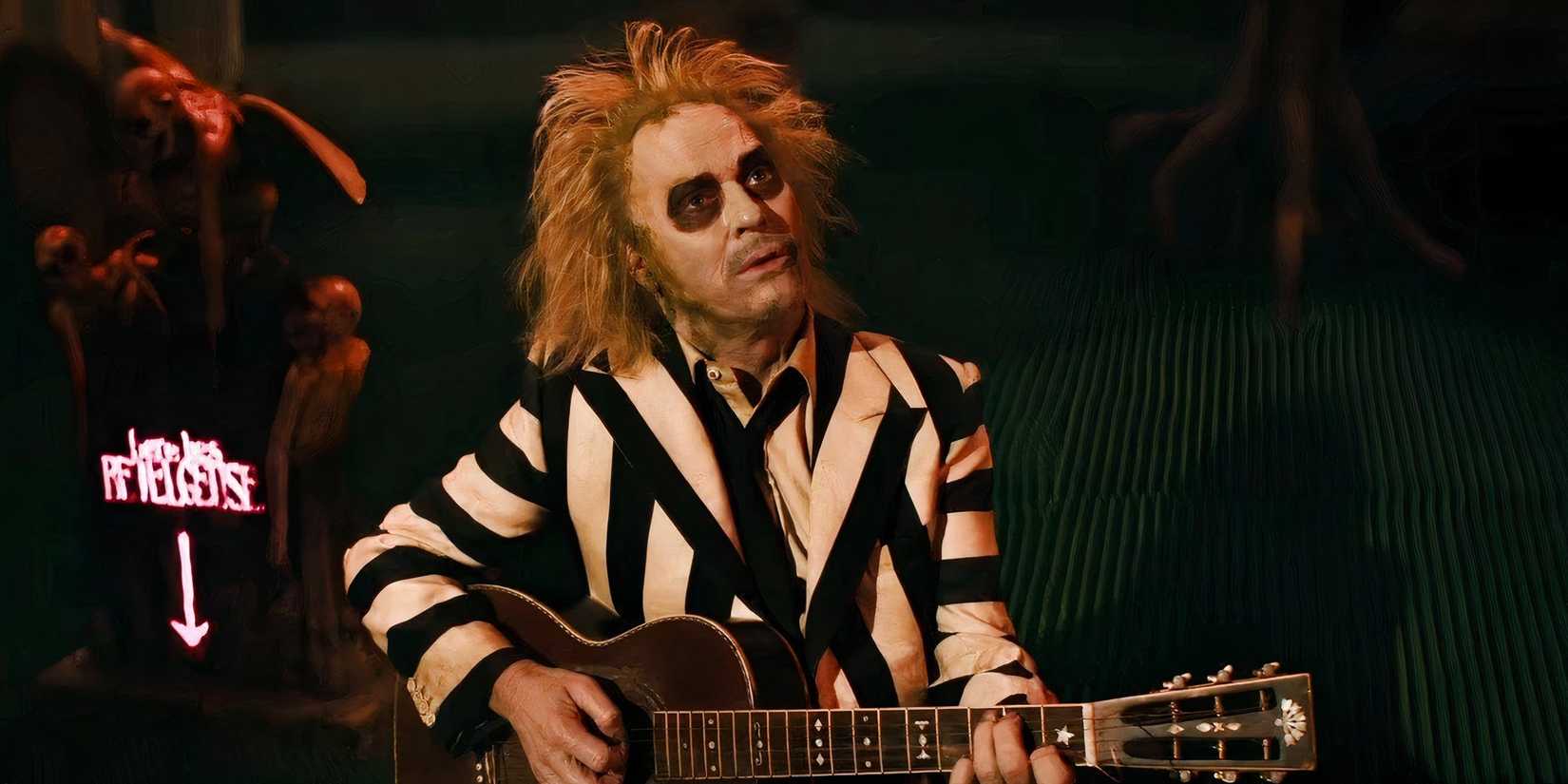 Beetlejuice playing guitar in Beetlejuice Beetlejuice