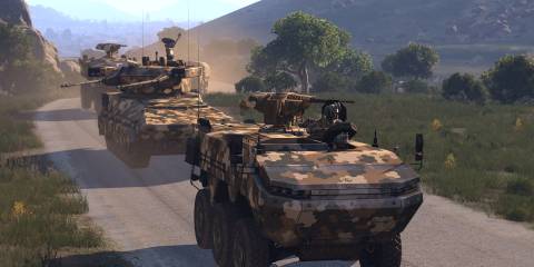 Vehicles in formation in Arma 3.